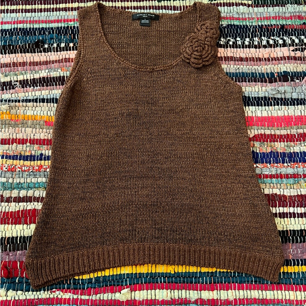 August Silk Brown Crochet Top With Flowers